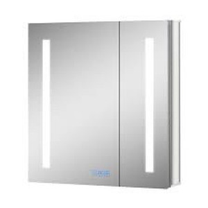 lot 2491 image: Fundin LED Mirror Medicine Cabinet with Defogger, Dimmer, Outlet and USB Charger, Recessed or Surface Mount, Aluminum, 24W x 25.6H inch