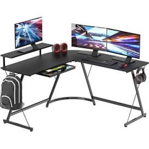 lot 2492 image: SHW Vista L-Shape Desk with Monitor Stand, Black