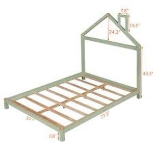 lot 2500 image: Meterk Full Size Wood Platform Bed with House-shaped Headboard (Green)