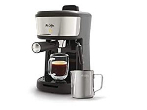 lot 6453 image: Mr. Coffee Espresso and Cappuccino Machine, Single Serve Coffee Maker with Milk Frothing Pitcher and Steam Wand, Stainless Steel (B08NFMKHSK)
