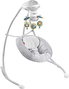 lot 6459 image: Fisher-Price Hearthstone Swing, dual motion baby swing seat with music, sounds, and motorized mobile (B08XW8M2K4)