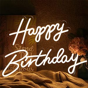 lot 6463 image: ATOLS Happy Birthday Large Neon Sign for Wall Decor, with Dimmable Switch, Reusable Happy Birthday Neon Light Sign for All Birthday Party Decoration, Size-Happy 16.5x8inch, Birthday 23 X 8inch