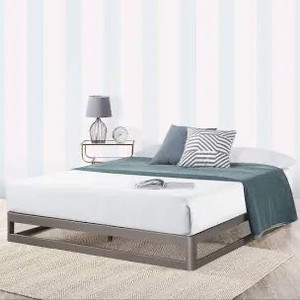lot 6483 image: Mellow 9 Inch Metal Platform Bed Frame Wheavy Duty Steel Slat Mattress No Box (unknown hardware)