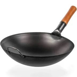 lot 6501 image: Carbon Steel Wok Pan - 14 �� Woks and Stir Fry Pans - Chinese Wok with Round Bottom Wok - Traditional Chinese Japanese Woks - Black Steel Wok with lid