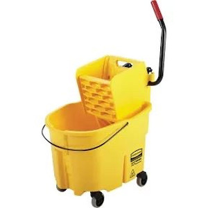lot 6516 image: Rubbermaid Commercial Products, WaveBrake - Commercial Industrial Mop Bucket with Side-Press Wringer Combo on Wheels