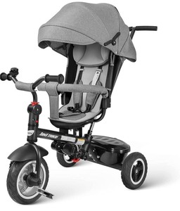 lot 6519 image: besrey Baby Tricycle 8 in 1,Trike for Toddlers Age 1-6,Tricycle with Push Handle for Kids, Boy Girl Outdoor Toy Bike, All Terrain Rubber Wheel, Reversible Seat(Gray)