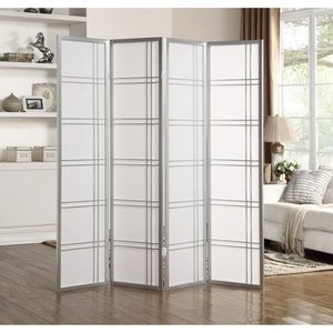 lot 6527 image: Roundhill Furniture Seto 4 Panel Room Divider Screen, 71 Tall, Silver