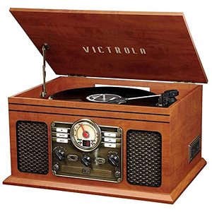 lot 6563 image: Victrola Nostalgic 6-in-1 Bluetooth Record Player & Multimedia Center with Built-in Speakers - 3-Speed Turntable, CD & Cassette Player, FM Radio  Wireless Music Streaming  Mahogany