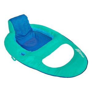 lot 6565 image: Swim Ways - SwimWays Inflatable Twist & Fold Spring Recliner Pool Float w Cup Holder, Aqua