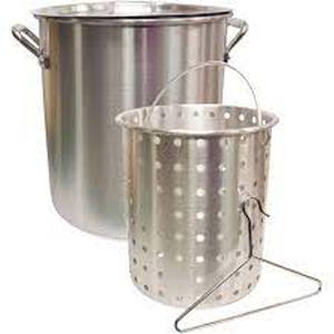 lot 6512 image: Camp Chef 3 Piece 24 Qt Aluminum Fry and Steam Pot Set with Pot Basket and Basket Removal Hook DP24
