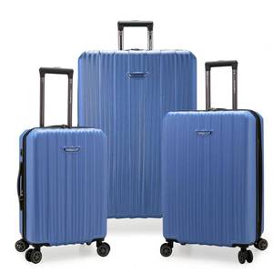 lot 1590 image: Travelers Choice Dana Point 3-Piece Blue Expandable Hardshell Set with USB Port