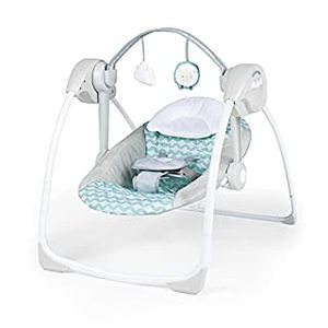 lot 5621 image: Ity by Ingenuity Swingity Swing Easy-Fold Portable Baby Swing, Goji, Blue (B08V4KDNTB)