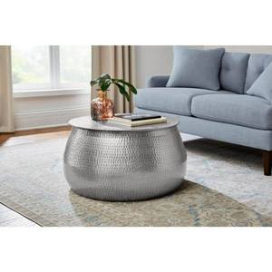 lot 5672 image: Home Decorators Collection Calluna 31 in. Silver Medium Round Metal Coffee Table with Lift Top - Retail $329.99