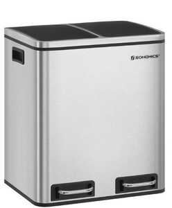 lot 1608 image: Songmics Silver Step Trash Can with 2 Bucket