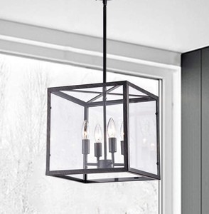 lot 2314 image: 4 Light Square Chandelier, Black (stock photo approximate)
