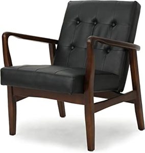 lot 2374 image: Mid Century Modern Arm Chair in Black Faux Leather