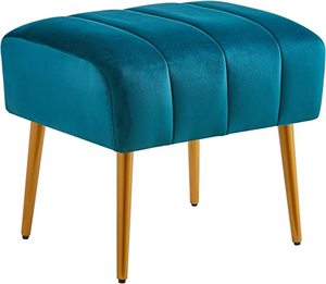 lot 2378 image: Ball & Cast Upholstered Velvet Ottoman,Footrest 18W x 15.75D x 17.5H Teal,Golden Powder Coating Legs Set of 1