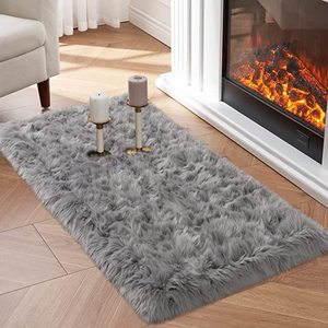 lot 2395 image: Faux Fur Rug - Grey