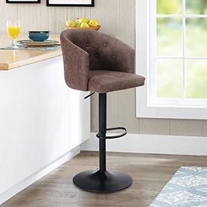 lot 5653 image: 46.06 Brown Adjustable Counter Height Swivel Bar Stool With Backrest And Footrest
