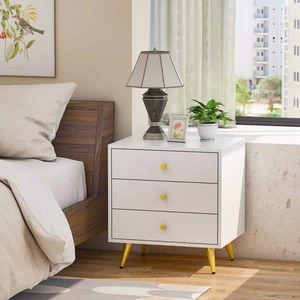lot 5666 image: 3 Drawer White Nightstand With Metal Legs