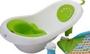 lot 2372 image: White and Green Baby Bathtub