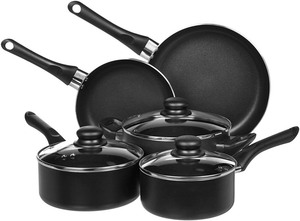 lot 2416 image: 8 Piece Amazon Basics Pan Set