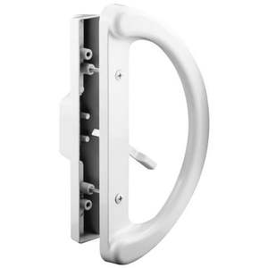 lot 648 image: Sliding Patio Door Handle Set White Diecast Mortise Style Non-Keyed (Fits 3-1516�� Hole Spacing)