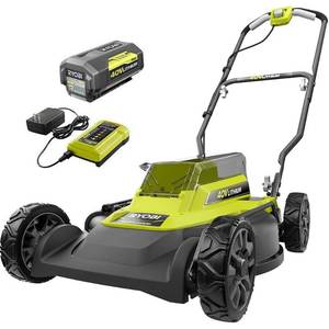 lot 1676 image: RYOBI 40V 18 in. 2-in-1 Cordless Battery Walk Behind Push Lawn Mower with 4.0 Ah Battery and Charger