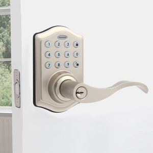 lot 2744 image: Honeywell Electronic Entry Lever Door Lock Satin Nickel