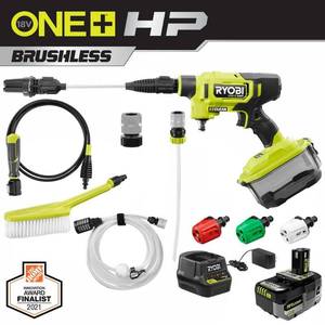 lot 2746 image: RYOBI ONE HP 18-Volt Brushless EZClean 600 PSI 0.7 GPM Cordless Electric Power Cleaner w 4.0Ah Battery, Charger, Accessories