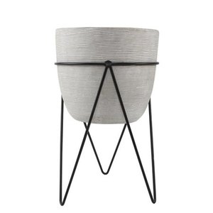 lot 5677 image: Flora Bunda EM1745E-GY 12.5 in. Tall Grey Cement Planter on Stand