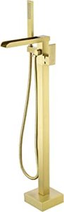 lot 2757 image: SHAMANDA Luxury Freestanding Bathtub Faucet Single Handle Waterfall Tub Filler with Handheld Shower Brushed Gold, Floor Mounted, FL701-3