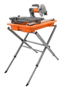 lot 3313 image: Rigid 7 Wet Tile Saw With Stand, Orange, Grey, 33 x 22