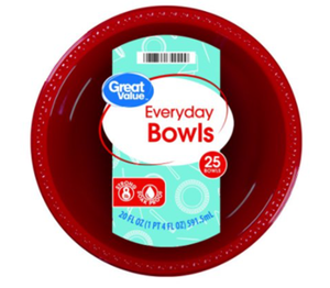 lot 29725 image: Great Value Everyday Bowls, Red  (25 Count)