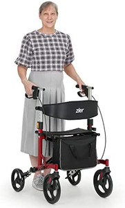 lot 29735 image: Zler Aluminum Rollator Walker for Seniors, Folding Rollator Walker with Seat, Bariatric Rolling Walker, 10 Front Wheels Medical Rolling Walker with Backrest, Supports up to 300lbs for Seniors, Red