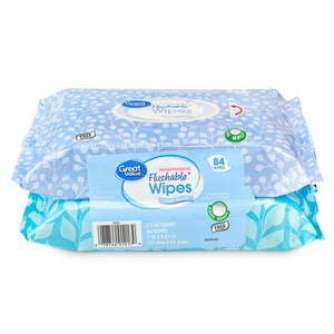 lot 29754 image: Great Value Fresh Scent Flushable Wipes  (42 count) (2 pack)
