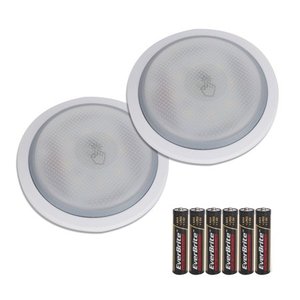 lot 29756 image: Great Value Battery Operated Touch Activated LED Puck Light 2-Pack 7491