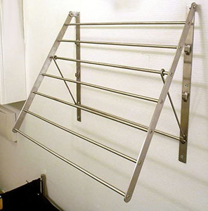 lot 29790 image: QQOUTLET Wall Mounted Clothes Drying Rack Stainless Steel Space Saving Folding Adjustable Collapsible (32Wx21Dx19H)