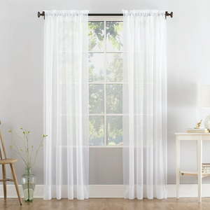 lot 29808 image: Mainstays Marjorie Sheer Voile Curtain Single Panel, White  (59 w x 63)