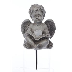 lot 30133 image: Mainstays 12.25 Solar Lighted Resin Cherub with Candle Memorial Garden Light Stake, Grey Decoration  (Set of 2)