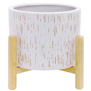 lot 30134 image: Better Homes & Gardens Ceramic Round Ceramic and Wood Planter & Stand Set