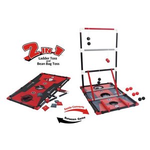 lot 30156 image: MD Sports 2 In 1 Tailgate Combo, Ladder Toss and Bean Bag Toss, Black and Red