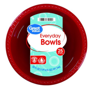 lot 30213 image: Great Value Everyday Bowls, Red   (25 Count)  (Set of 8)