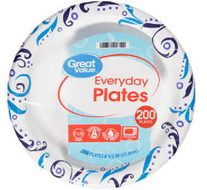 lot 30214 image: Great Value Everyday Paper Plates  (8 38in) 200ct & 100ct, roughly 500  (Set of 3)