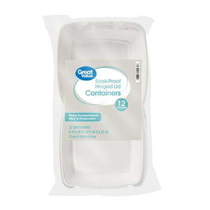 lot 30256 image: Great Value Soak-Proof Foam Hinged Lid Containers  (12 Count)  (Set of 3)