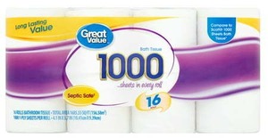lot 30270 image: Great Value 1000 Sheets per Roll Toilet Paper, 16 Rolls - missing 3 rolls  (Set of 3)