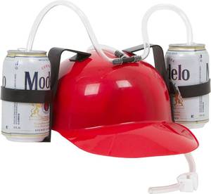 lot 30724 image: Drunk helmet with mechanism for drinking soda and beer
