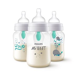 lot 31117 image: Philips Avent Anti-colic Baby Bottle With AirFree Vent With Whale Design, 9oz, 3pk, SCY70377