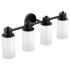 lot 31669 image: Moen DN0764BL Iso 4-Light Dual-Mount Bath Bathroom Vanity Fixture with Frosted Glass, Matte Black