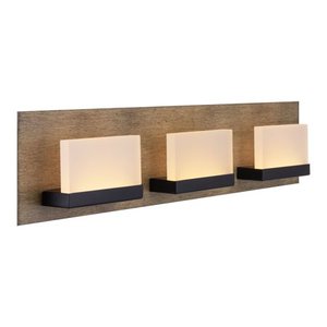 lot 31688 image: Kira Home Everett 24 19W Integrated LED Bathroom Light Rectangular Acrylic Lenses 3000k Light Smoked Birch Wood